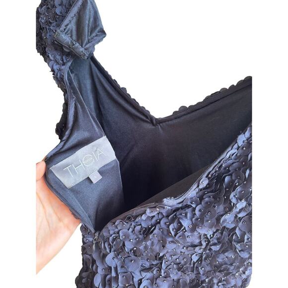THEIA Navy Blue Beaded Petal Appliqué Dress Size 4 EUC $695 MSRP - Picture 5 of 15